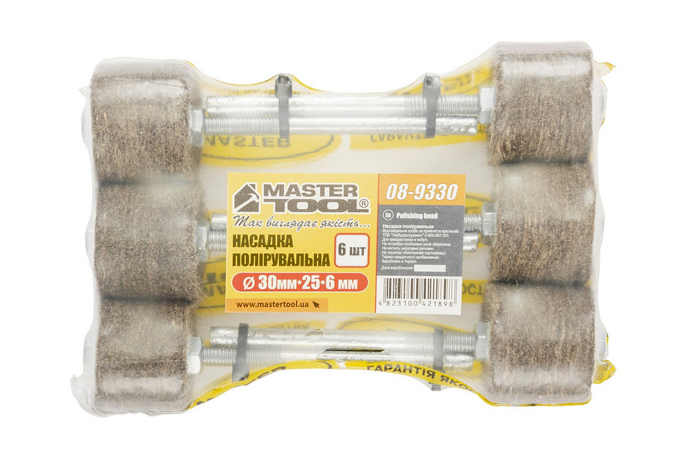 Насадка полірувальна MASTERTOOL з натуральної повсті м'яка для дриля 25 мм Ø 30 мм набір 6 шт 08-9330 Коломыя - изображение 4