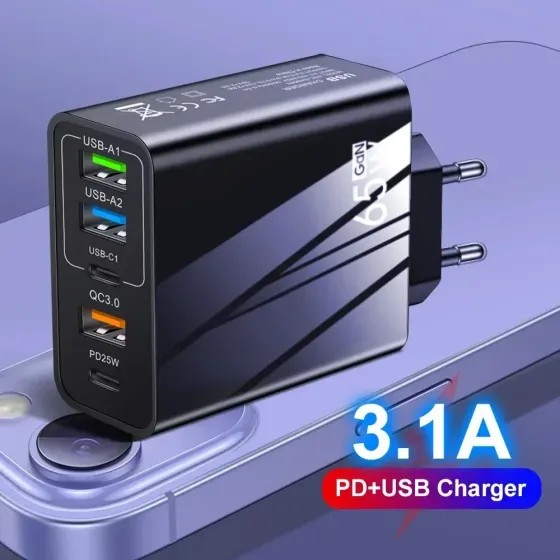 Зарядний пристрій PD 65W зарядка 3.0 USB, Type-C PD, блок зарядки для IPhone, IPad, Samsung, Xiaomi Запоріжжя