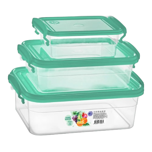 Набір контейнерів для харчових продуктів 0,55л/1,2л/2,5л 3в1 прозорий/м'ятний Народний продукт Житомир - изображение 2