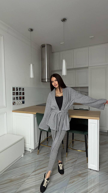 Женский стильный повседневный костюм кимоно + леггинсы турецкая ангора вязка Серый Одесса - изображение 3