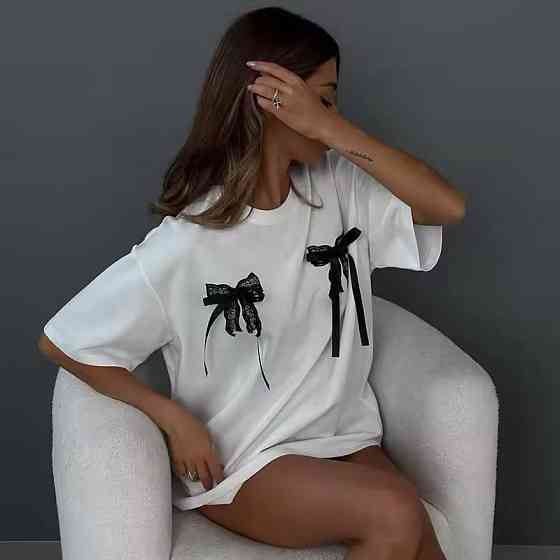 Жіноча м'яка та стильна футболка з бантом турецький кулір Одеса