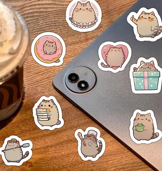 Набор наклеек котики 50 шт виниловые водостойкие kawaii стикеры для ноутбука телефона Киев - изображение 4