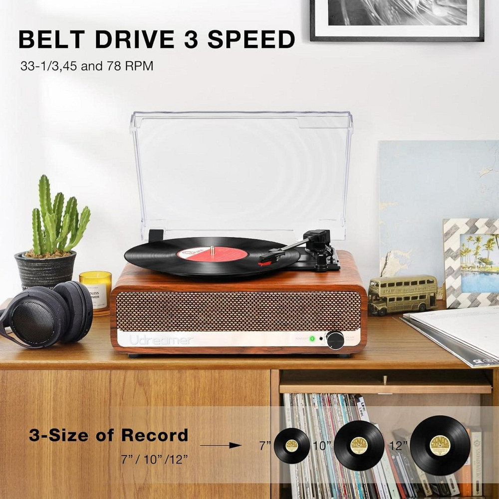 Виниловый ретро-проигрыватель Udreamer UD002 с функцией Bluetooth USB и динамиками Днепр - изображение 4