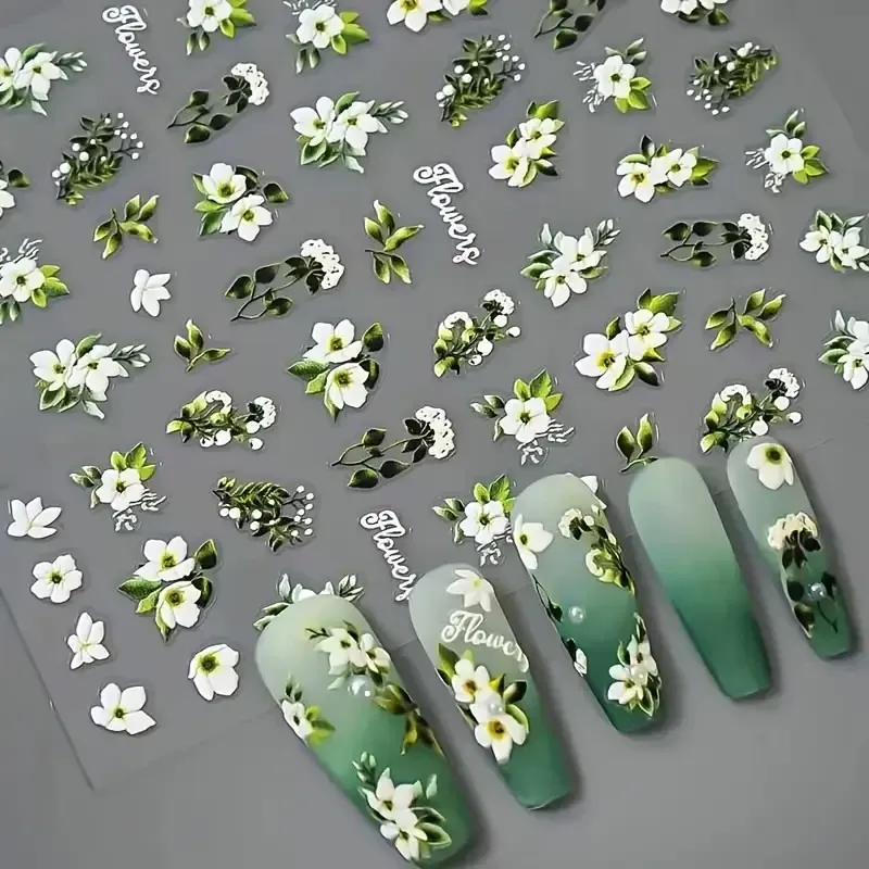 5D стикеры для маникюра «Весеннее цветение» – жасмин и зеленые листья Киев - изображение 1
