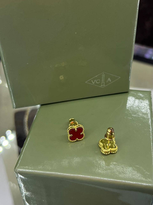 Сережки Ван Кліф бордові в лимонному золоті Одеса - фото 1