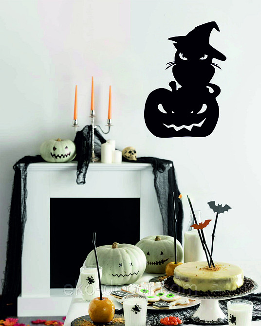 Декоративне настінне Панно «Хеллоуїн — гарбуз із котом», Декор на стіну 90*63 см Київ - фото 8