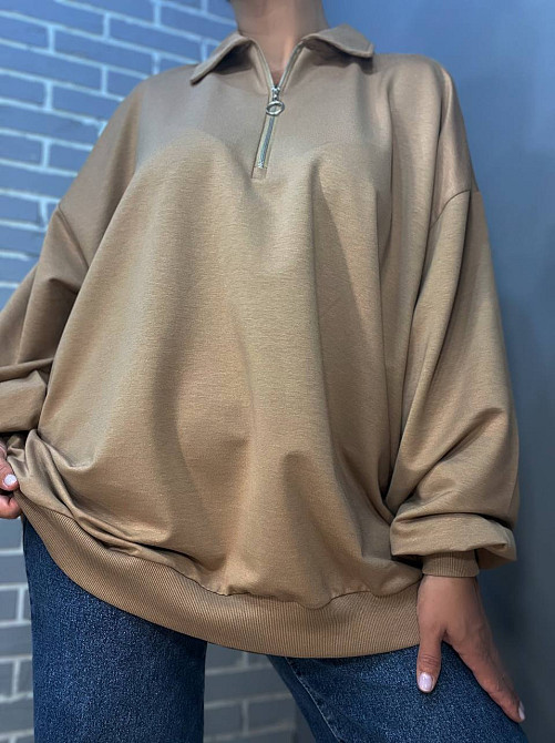 Свитшот женский MY CITY 8779 супер оверсайз свободный воротник молния one size, капучино, one size Киев - изображение 9