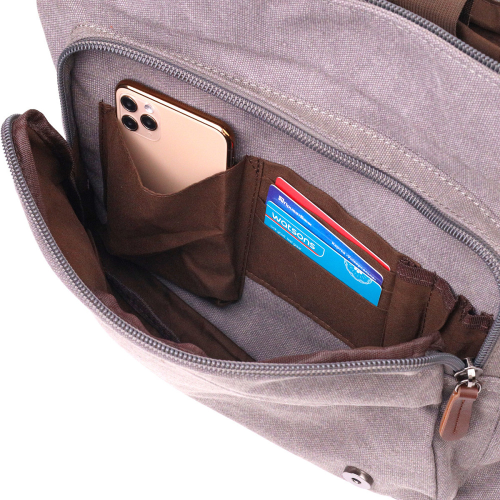 Вместительная горизонтальная мужская сумка для ноутбука из текстиля 21241 Vintage Серая Киев - изображение 4