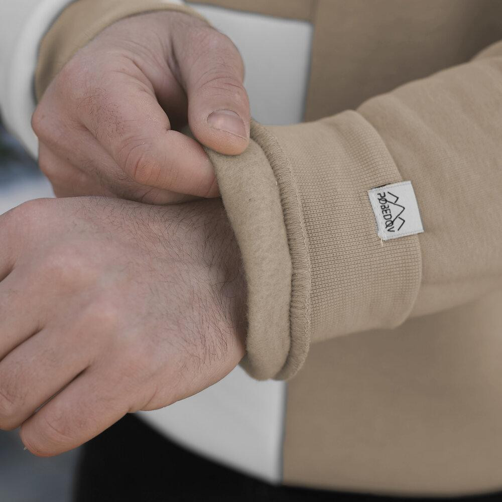 Мужской двухцветный стильный свитшот Pobedov The One. Свитшот оверсайт осенне-зимний молочно-песочный Киев - изображение 6