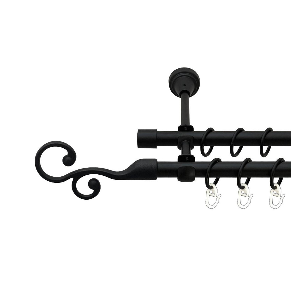 Карниз Orvit Флорес металевий дворядний відкритий гладка труба кільце металеве Чорний Оксамит 16\16 мм 120 см (00-00027198) Львів - фото 1