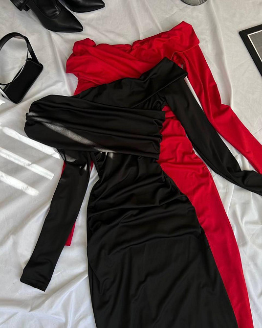 Женское изысканное платье макси с драпировкой микродайвинг Черный, 42/44 Одесса - изображение 3