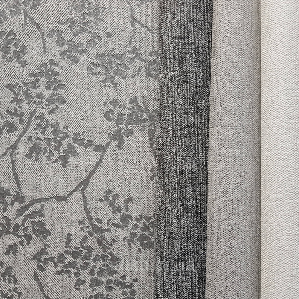 Шпалери вінілові на флізелін Marburg New Spirit Schoner Wohnen листя гілки квіти чорні на сірому Київ - фото 2