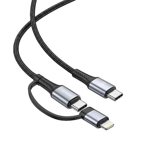 Кабель Brevia Type-C to Type-C/Lightning 60W 1,2м, чорний box (58120BCC/LC1) Львів
