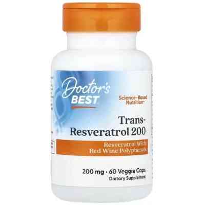Вітамінно-мінеральний комплекс Doctor's Best Ресвератрол, 200 мг, Trans-Resveratrol 200, 60 вегетаріанських капсу (DRB-00211) Вінниця