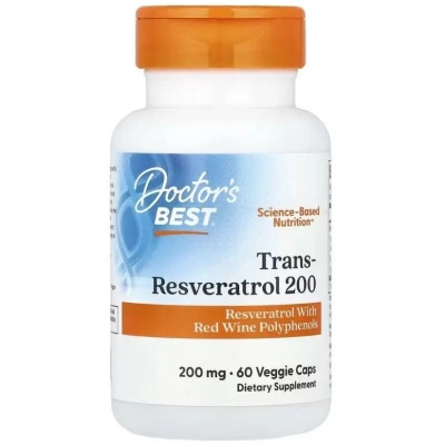 Витаминно-минеральный комплекс Doctor's Best Ресвератрол, 200 мг, Trans-Resveratrol 200, 60 вегетарианских капсу (DRB-00211) Винница - изображение 1