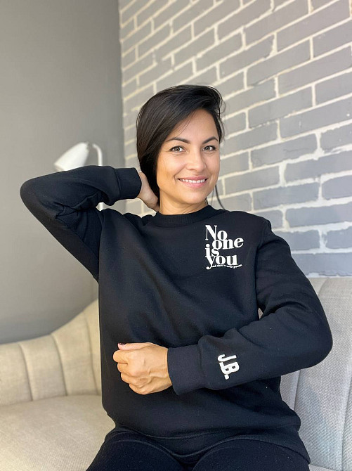 Свитшот женский Pepper&mint 23-18 надпись NO ONE IS YOU флис утепленный по фигуре черный, черный, L Киев - изображение 5