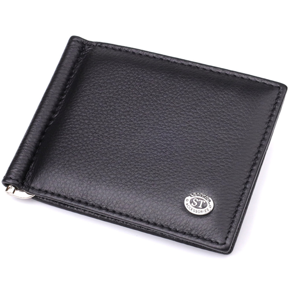 Чоловічий гаманець із металевим затискачем з натуральної шкіри ST Leather 23092 Чорний Київ - фото 10