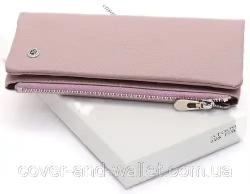 Тонкий пудровий жіночий гаманець купюрник із шкіри ST 009 Київ - фото 10