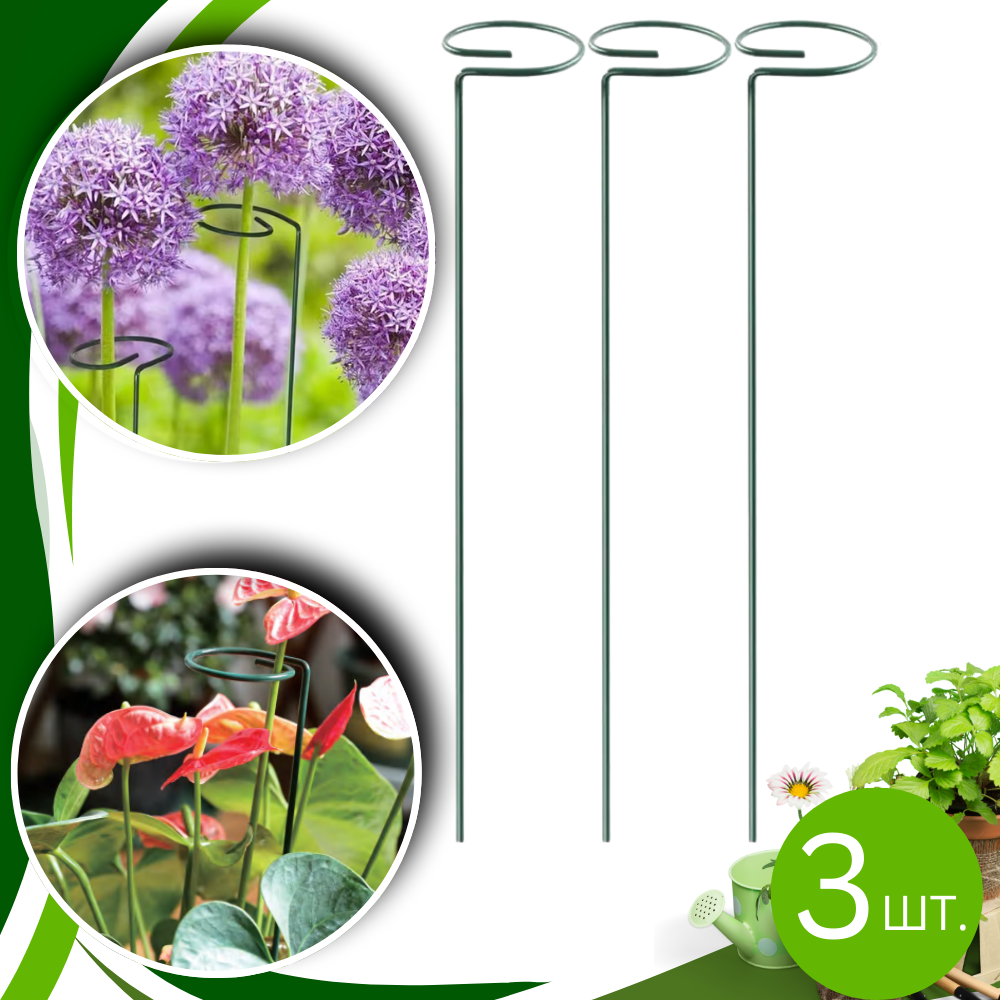 Набір опор 3 штуки для кімнатних і садових рослин з кільцями для підтримки, квітів, розсади розмір 39х4 см Кам'янець-Подільський - фото 1