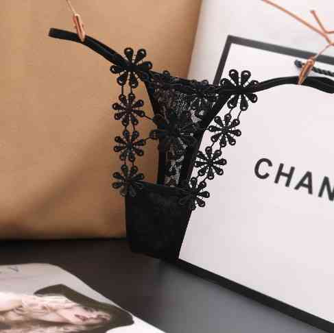 Еротичні стрінги чорні "Ромашки" - розмір універсальний (на резинці), в талії до 90см Київ