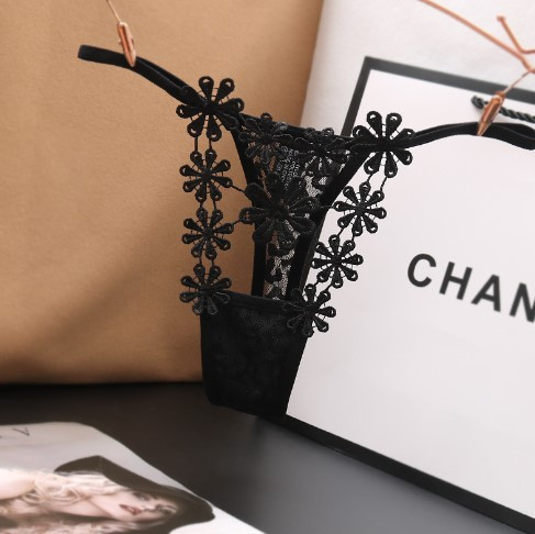 Еротичні стрінги чорні "Ромашки" - розмір універсальний (на резинці), в талії до 90см Київ - фото 4