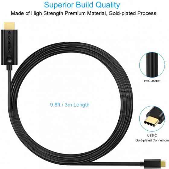 Кабель USB 3.1 Type-C M - HDMI M, 3.0m Thunderbolt 3 чорний Choetech (XCH-0030) Київ