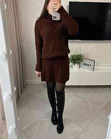 Женский базовый теплый костюм двойка мелкая машинная вязка Шоколад Одесса