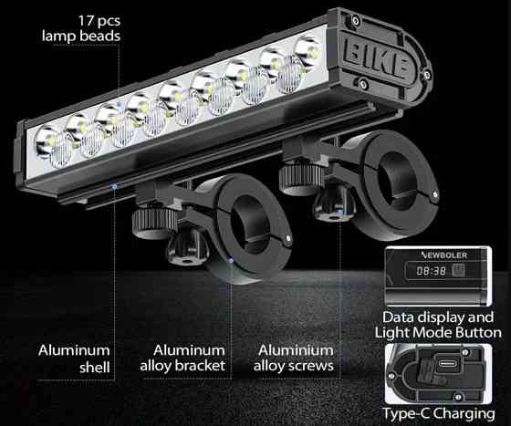 Супер яскрава велосипедна фара 17 LED 3000LM 8000mAh Одеса