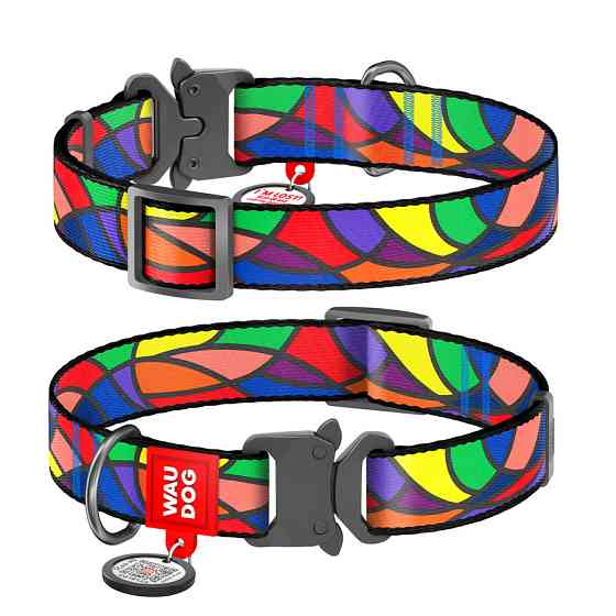 Нашийник для собак нейлоновий WAUDOG Nylon з QR-паспортом, малюнок "Вітраж", металева пряжка-фастекс, Ш 15 Вінниця