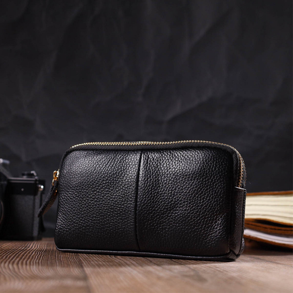 Женский клатч на два отделения из натуральной кожи 22088 Vintage Черный Киев - изображение 9