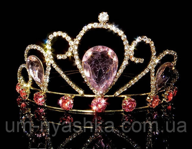 Диадема на обруче Корона золотая с розовыми камнями Кривой Рог - изображение 2