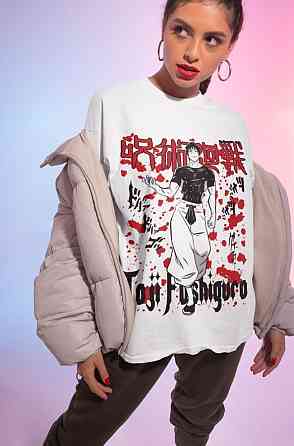 Футболка з аніме принтом Магічна битва оверсайз (S/M/L) Чорний AnimeJ1081 Дніпро