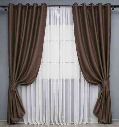 Комплект штор на люверсах VR-Textil Bagema Rvs № 1243ш Коричневий 150х250 см 2 шт (37-0164) Київ