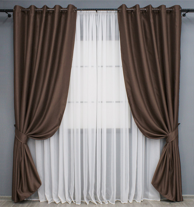 Комплект штор на люверсах VR-Textil Bagema Rvs № 1243ш Коричневий 150х250 см 2 шт (37-0164) Київ - фото 2