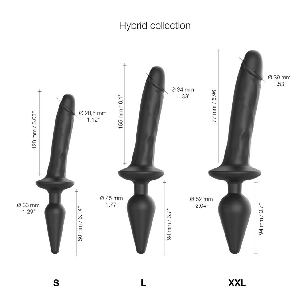 Анальная пробка с дилдо 2в1 Strap-On-Me SWITCH PLUG-IN REALISTIC DILDO Black L, диаметр 4,5/3,4 см Sex Aura Киев - изображение 4