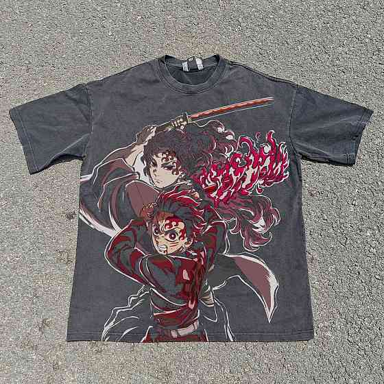 Футболка чоловіча з принтом аніме Вбивця демонів Аніме Танджіро Йоріікхі оверсайз (S/M/L) Черний Дніпро