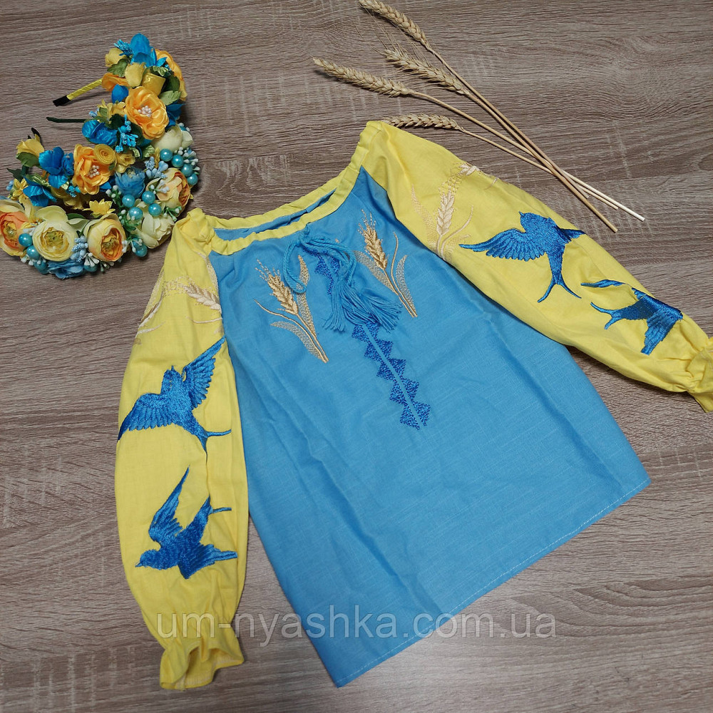 Дитяча натуральна вишита блузка з ластівками та колосками Кривий Ріг - фото 1