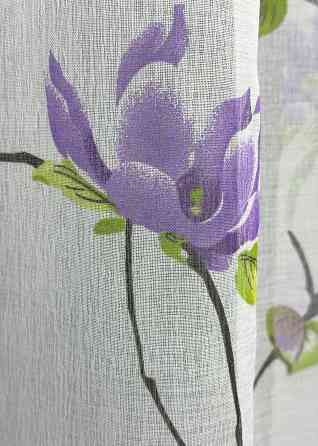 Тюль батист, колекція "Flora" колір білий з фіолетовим та салатовим 1907т Київ