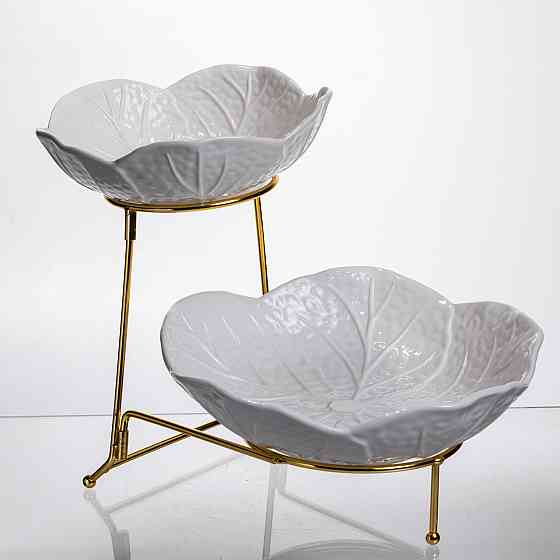 Фруктовниця на 2 яруси фуршетна 35×25×26 (см) Біла з золотом C251 Київ