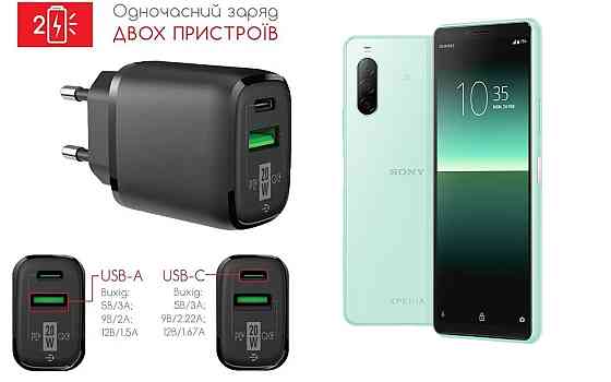 Сетевое зарядное устройство для Sony Xperia 10 II, 20W 3A, Quick Charge 3.0 Киев