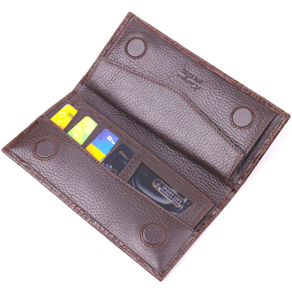 Цікавий вертикальний гаманець із натуральної фактурної шкіри KARYA 21434 Коричневий Київ - фото 5