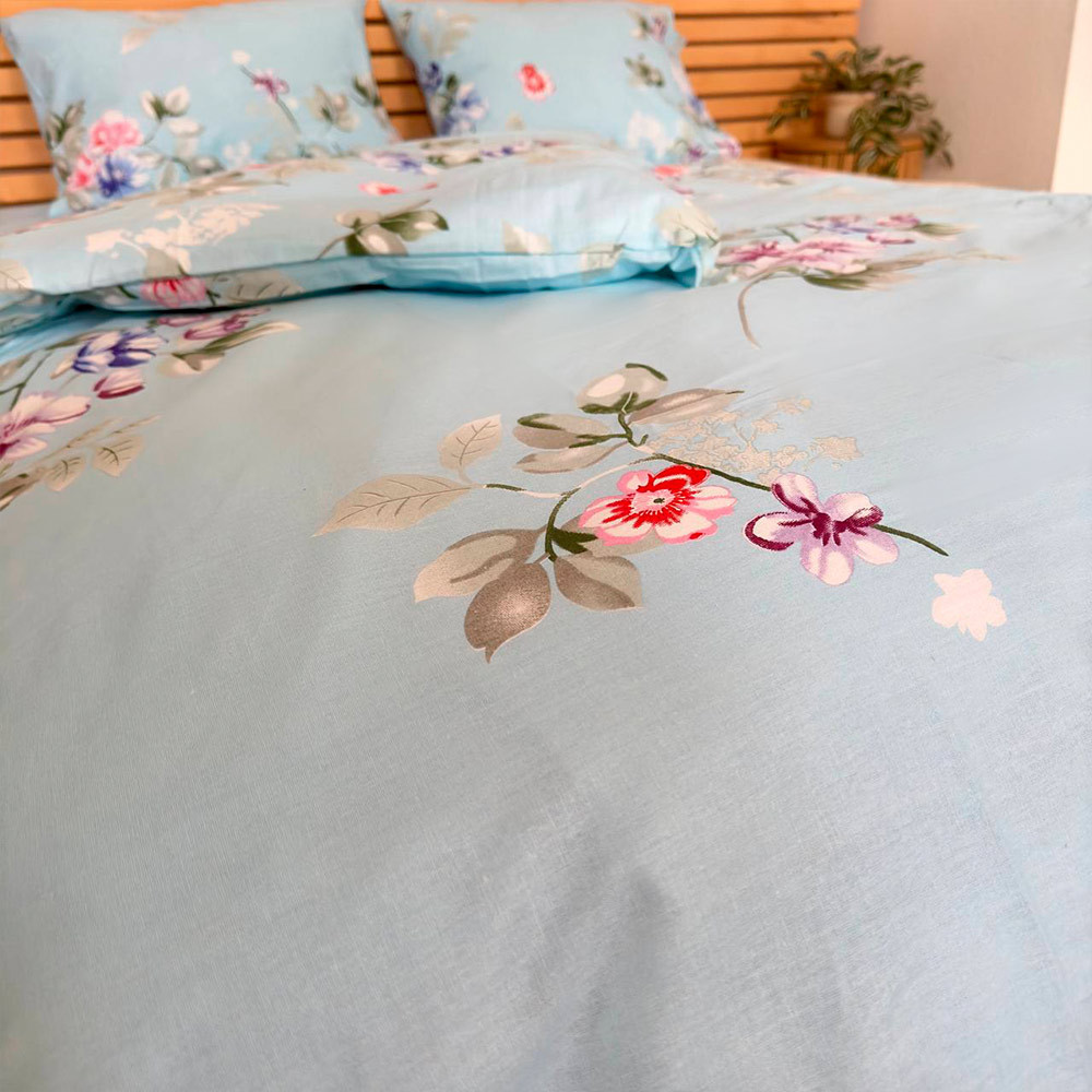 Полуторный комплект постельного белья Цветы 100% хлопок YouStar (Голубой) Сумы - изображение 3