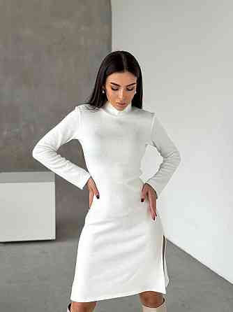 Женское стильное теплое и удобное платье с разрезами в длине миди турецкое двухстороннее ангора люкс Молочный, 46/48 Одесса