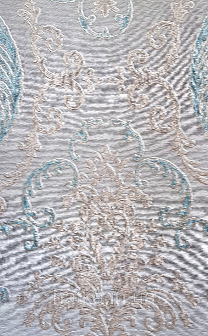 Шпалери вінілові на флізеліні AdaWall Seyyah 1.06х10 завитки вензелю великі структурні сині золото на сірому Київ - фото 3