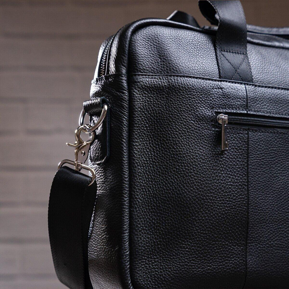Ділова чоловіча сумка з зернистої шкіри Vintage 14886 Чорна Київ - фото 9