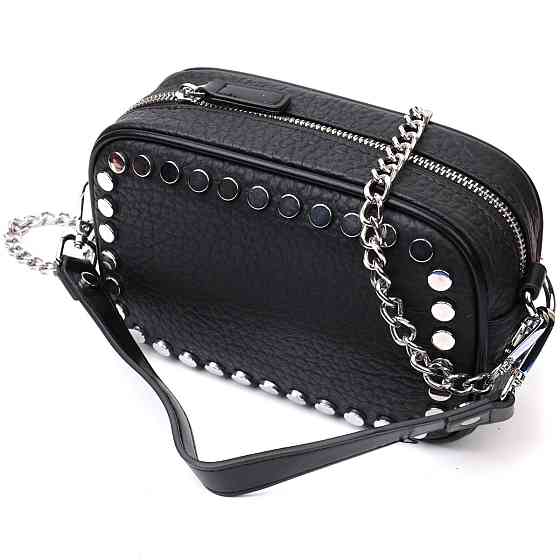 Стильная сумка декорированная металлическими кнопками из натуральной кожи Vintage 22333 Черная Киев