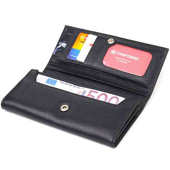 Класичне жіноче портмоне з монетницею з натуральної шкіри CANPELLINI 21529 Чорне Київ