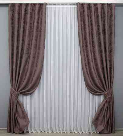 Комплект готових штор VR-Textil Жакард Sultan XO № 1681ш Бурий 300х265 см 2 шт (99-024) Київ
