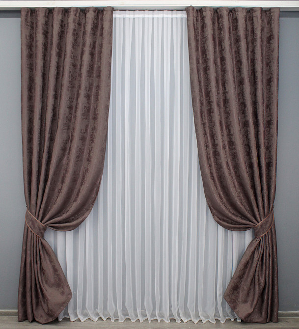 Комплект готовых штор VR-Textil Жаккард Sultan XO № 1681ш Бурый 300х265 см 2 шт (99-024) Киев - изображение 2