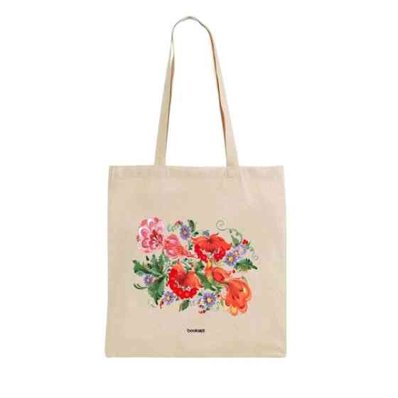 Екошопер BookOpt BK4002 Петриківський розпис Червоні квіти бежевий Луцк